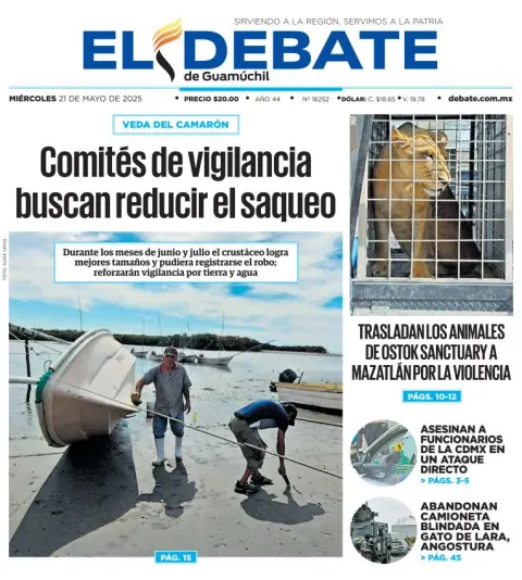 Portada de El Debate de Guamuchil del miércoles, 21 de mayo de 2025