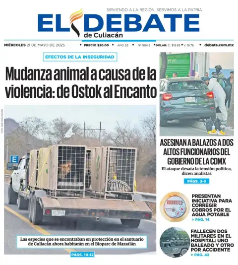 Portada de El Debate de Culiacan del miércoles, 21 de mayo de 2025