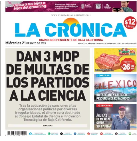 Portada de La Cronica del miércoles, 21 de mayo de 2025