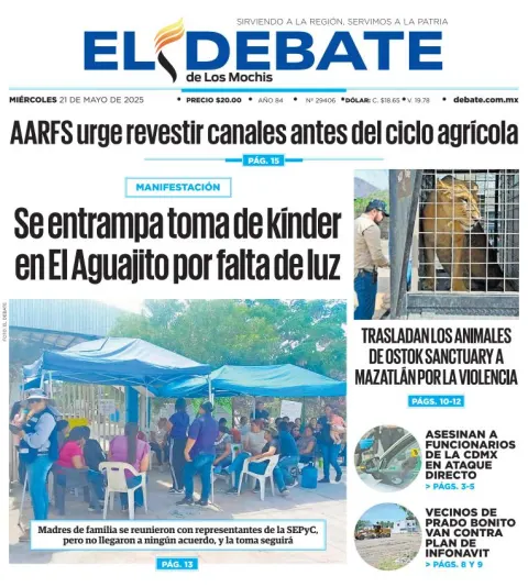 Portada de El Debate de los Mochis del miércoles, 21 de mayo de 2025
