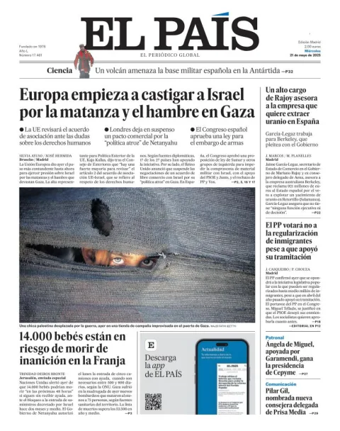 Portada de El Pais del miércoles, 21 de mayo de 2025
