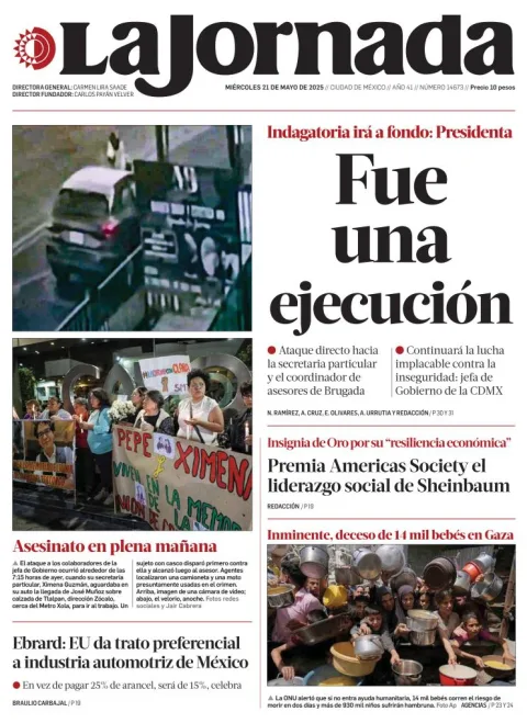 Portada de La Jornada del miércoles, 21 de mayo de 2025