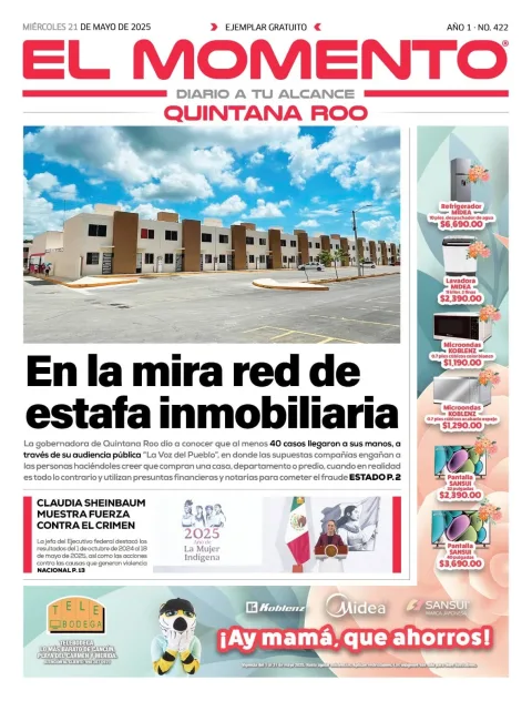 Portada de El Momento Quintana Roo del miércoles, 21 de mayo de 2025