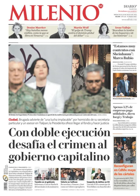 Portada de Milenio del miércoles, 21 de mayo de 2025