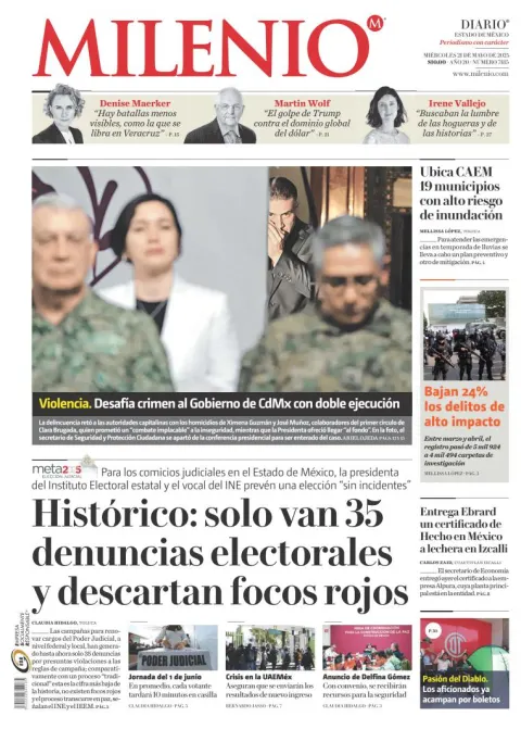 Portada de Milenio Edo de Mexico del miércoles, 21 de mayo de 2025