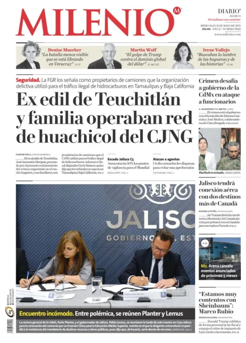 Portada de Milenio Jalisco del miércoles, 21 de mayo de 2025