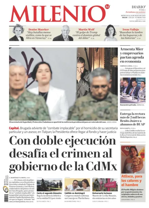 Portada de Milenio Puebla del miércoles, 21 de mayo de 2025