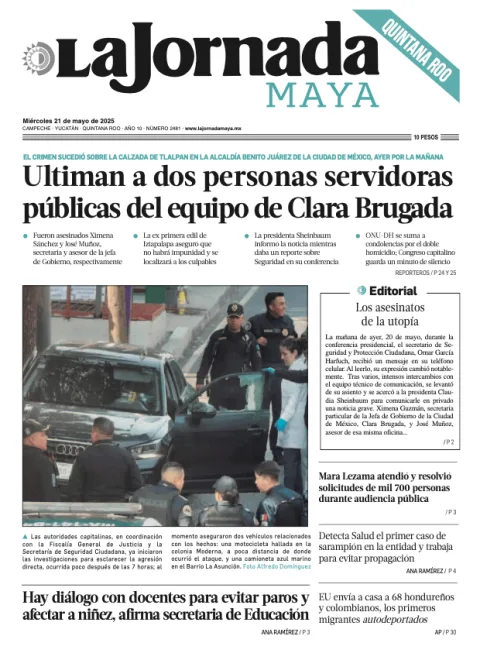 Portada de La Jornada Maya Quintana Roo del miércoles, 21 de mayo de 2025