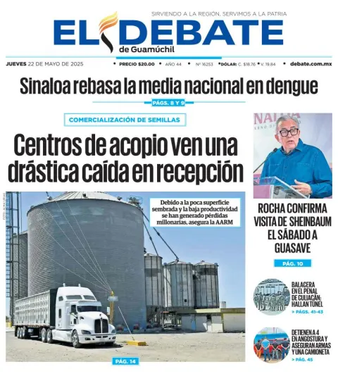 Portada de El Debate de Guamuchil del jueves, 22 de mayo de 2025