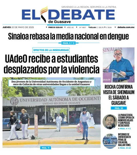 Portada de El Debate de Guasave del jueves, 22 de mayo de 2025