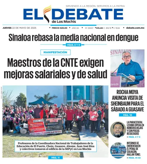 Portada de El Debate de los Mochis del jueves, 22 de mayo de 2025