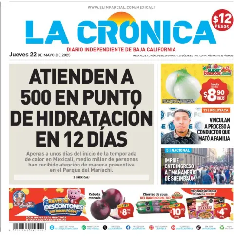 Portada de La Cronica del jueves, 22 de mayo de 2025