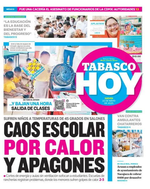 Portada de Tabasco Hoy del jueves, 22 de mayo de 2025