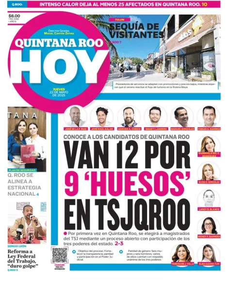 Portada de Quintana Roo Hoy del jueves, 22 de mayo de 2025