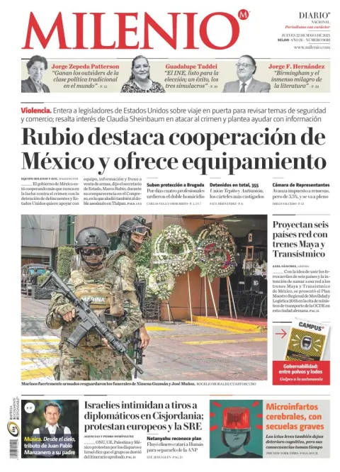Portada de Milenio del jueves, 22 de mayo de 2025