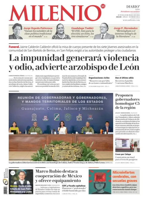 Portada de Milenio Leon del jueves, 22 de mayo de 2025