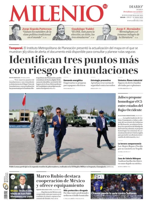 Portada de Milenio Jalisco del jueves, 22 de mayo de 2025