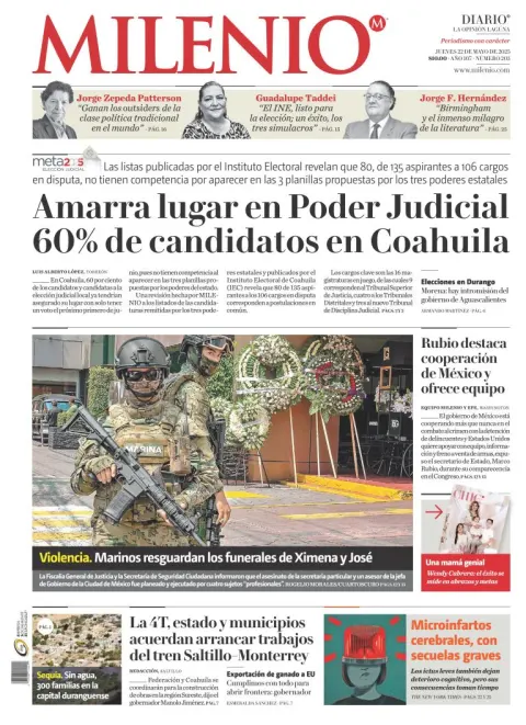 Portada de Milenio Laguna del jueves, 22 de mayo de 2025