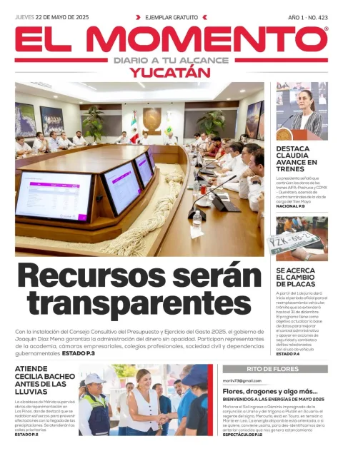 Portada de El Momento Yucatan del jueves, 22 de mayo de 2025
