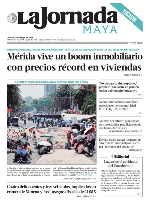Portada de La Jornada Maya Yucatán del jueves, 22 de mayo de 2025