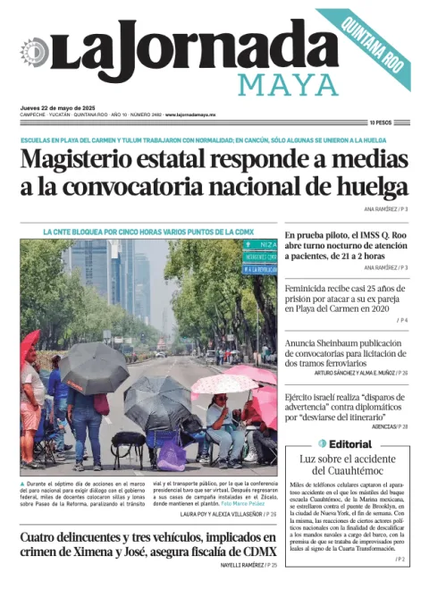 Portada de La Jornada Maya Quintana Roo del jueves, 22 de mayo de 2025