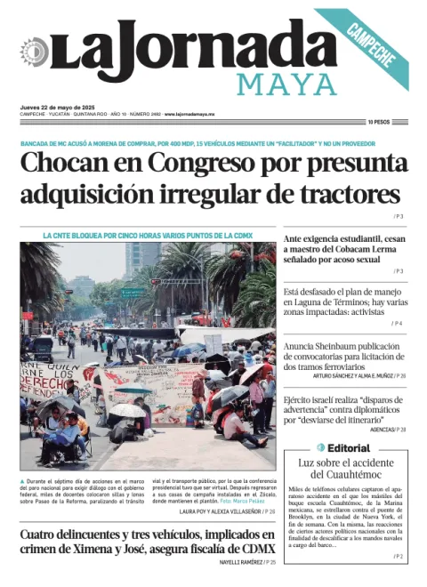 Portada de La Jornada Maya Campeche del jueves, 22 de mayo de 2025