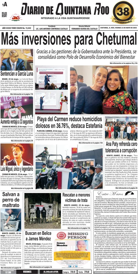 Portada de Diario de Quintana Roo (portada)