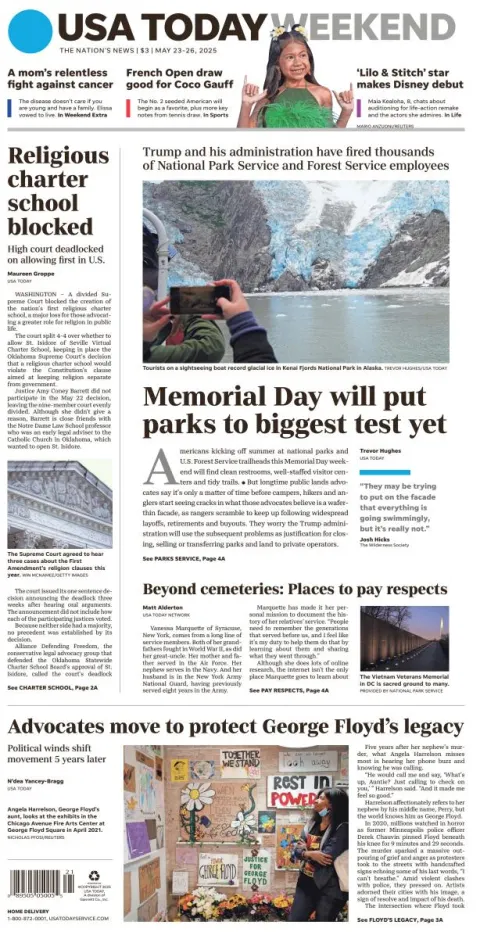 Portada de Usa Today del viernes, 23 de mayo de 2025