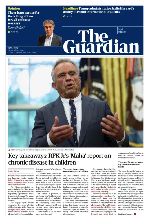 Portada de The Guardian (usa) del viernes, 23 de mayo de 2025