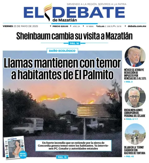 Portada de El Debate de Mazatlan del viernes, 23 de mayo de 2025