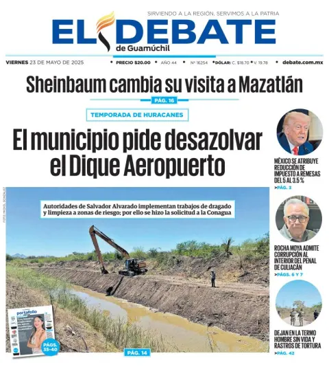 Portada de El Debate de Guamuchil del viernes, 23 de mayo de 2025