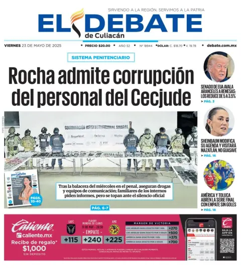 Portada de El Debate de Culiacan del viernes, 23 de mayo de 2025