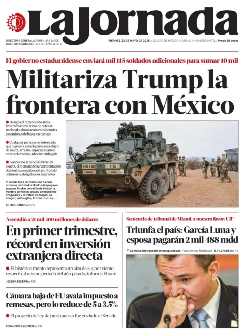 Portada de La Jornada del viernes, 23 de mayo de 2025