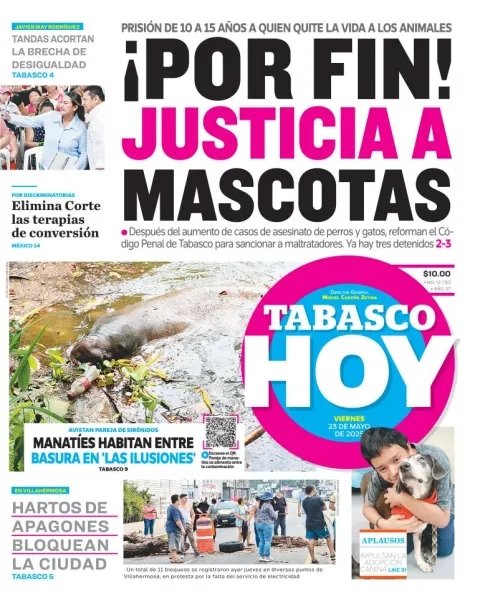 Portada de Tabasco Hoy del viernes, 23 de mayo de 2025