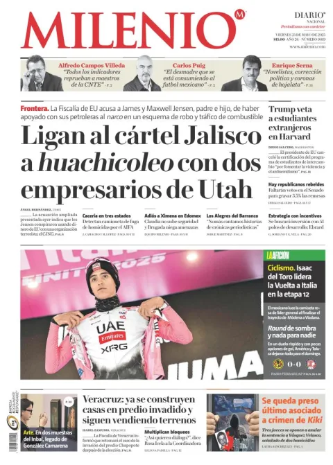 Portada de Milenio del viernes, 23 de mayo de 2025