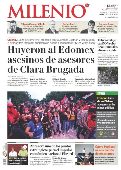 Portada de Milenio Edo de Mexico del viernes, 23 de mayo de 2025