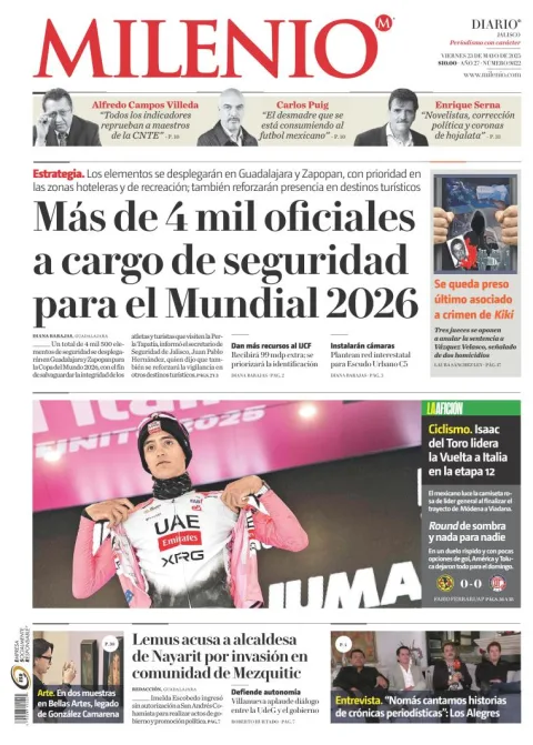 Portada de Milenio Jalisco del viernes, 23 de mayo de 2025