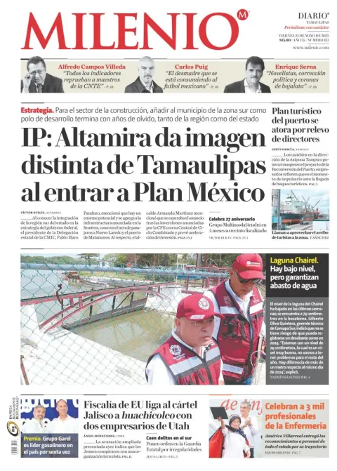 Portada de Milenio Tamaulipas del viernes, 23 de mayo de 2025