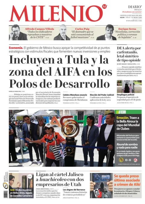 Portada de Milenio Hidalgo del viernes, 23 de mayo de 2025