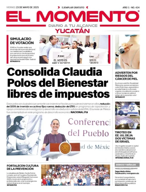 Portada de El Momento Yucatan del viernes, 23 de mayo de 2025
