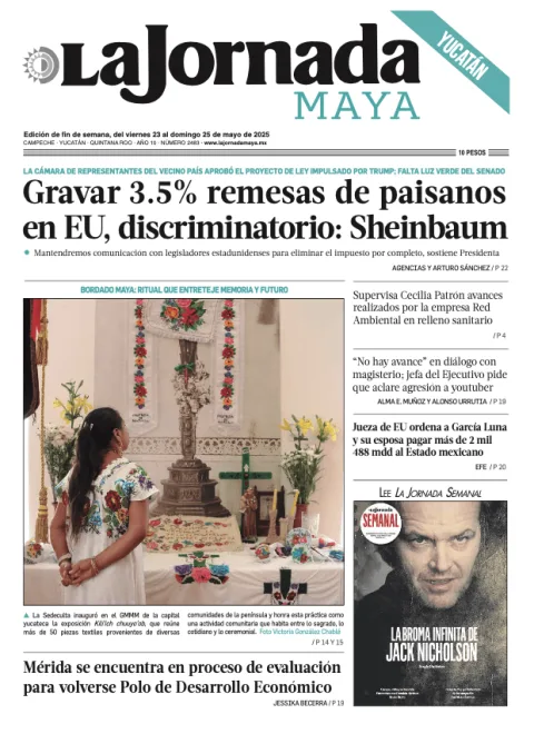 Portada de La Jornada Maya Yucatán del viernes, 23 de mayo de 2025