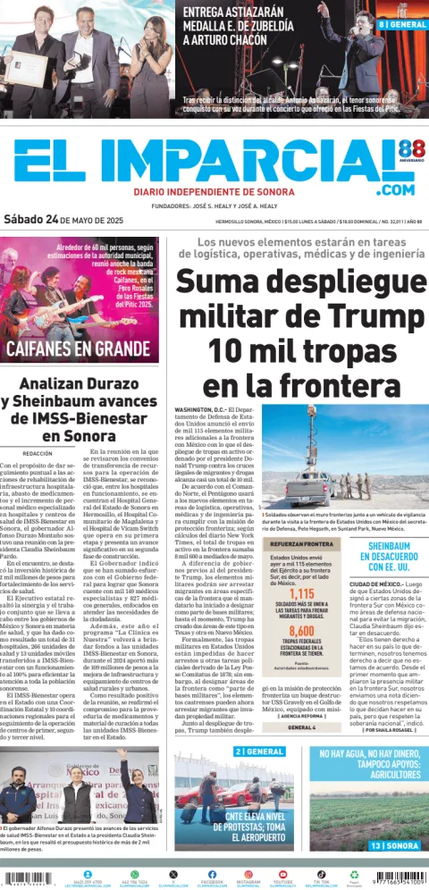 Portada de El Imparcial del sábado, 24 de mayo de 2025