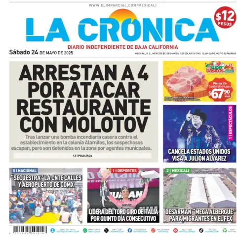 Portada de La Cronica del sábado, 24 de mayo de 2025