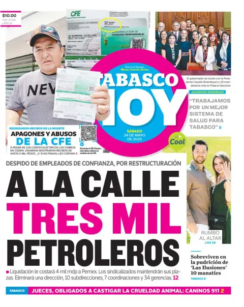 Portada de Tabasco Hoy del sábado, 24 de mayo de 2025