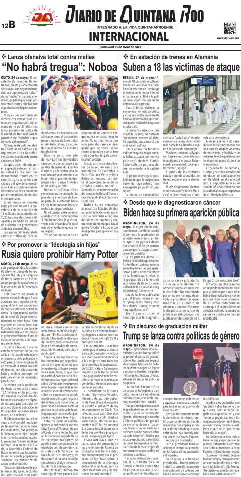 Portada de Diario de Quintana Roo (contra Portada)