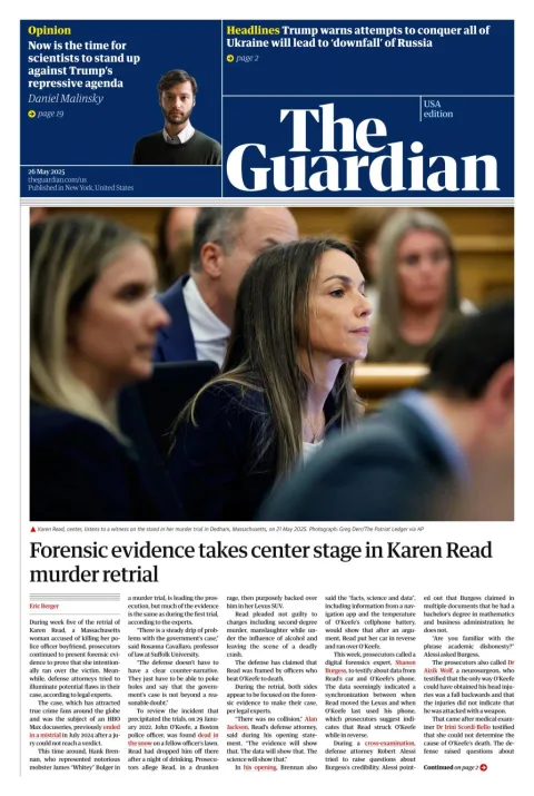 Portada de The Guardian (usa) del lunes, 26 de mayo de 2025