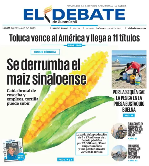 Portada de El Debate de Guamuchil del lunes, 26 de mayo de 2025