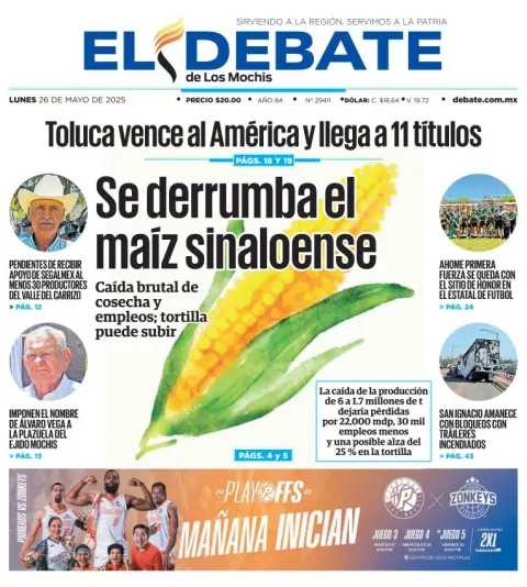 Portada de El Debate de los Mochis del lunes, 26 de mayo de 2025