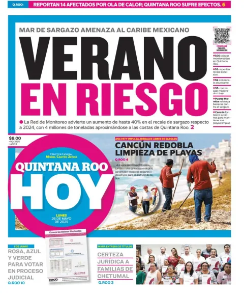 Portada de Quintana Roo Hoy del lunes, 26 de mayo de 2025