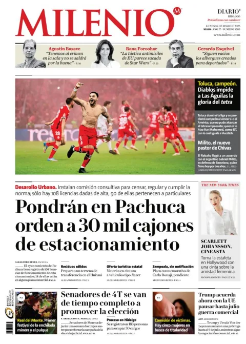 Portada de Milenio Hidalgo del lunes, 26 de mayo de 2025
